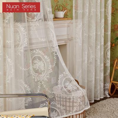 1 Stück Nuan Serie Französischer Weißer Spitzenvorhang Retro Palaststil Transparenter Vorhang Einfarbiger Tüll für Wohnzimmer Schlafzimmer Balkon Heimdekoration