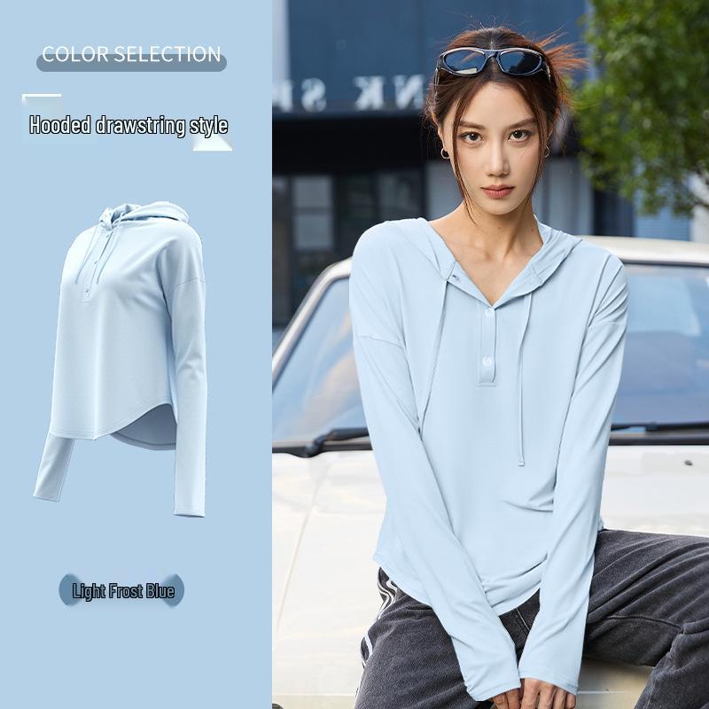 

Summer Outdoor Loose Fit Yoga & Running Hooded Long Sleeve Sports Top Medium