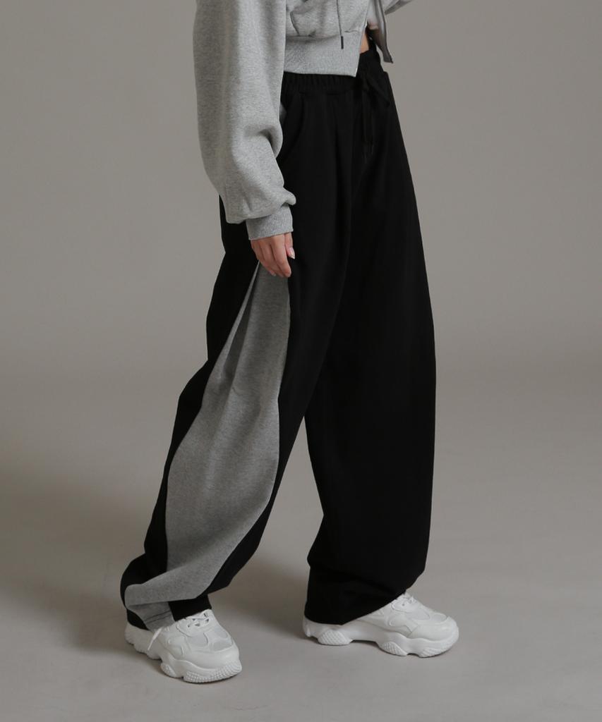 LIKE THE MOST Training Pintuck Color Block Wide Pants Black