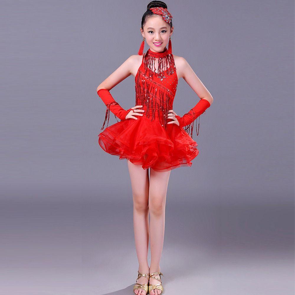Tassel Kids Latin Dance Dress Professional Dance Performance Outfits Stage Costume  Children Girls