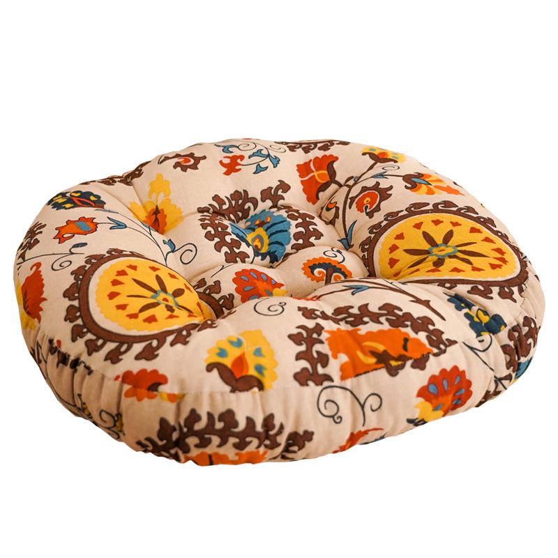 Ethnic Fabric Thickened Round Cotton Linen Cushion for Bay Window, Tatami, Prayer, Teahouse, or Yoga.