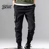 Loose Trousers Men Multiple Pockets Color Elastic Lining Solid Pants Plush Waist Warm Cargo