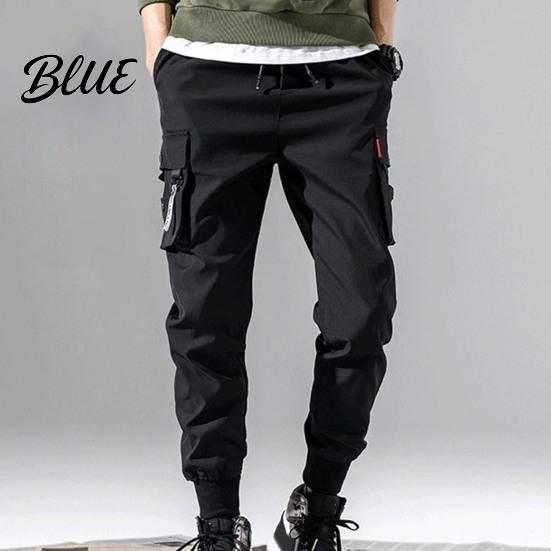 Loose Trousers Men Multiple Pockets Color Elastic Lining Solid Pants Plush Waist Warm Cargo
