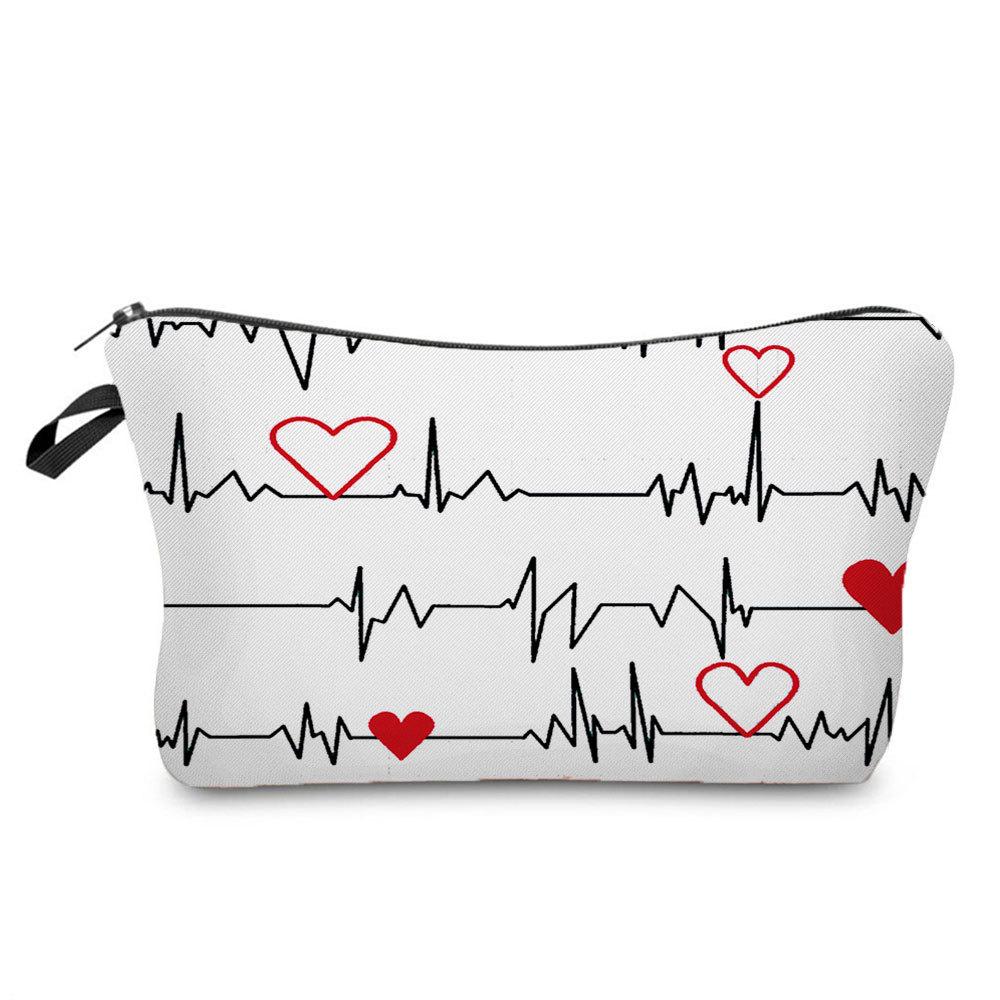Women Electrocardiogram Print Cosmetic Bag Toiletries Organize Travel Storage Case  6435