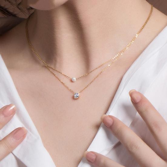 Fashion Women Necklace Shiny Rhinestone Faux Pearl Double Layer Choker Chain Necklace Jewelry for Gift