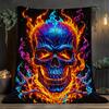 Fiery Skull Design HD Printed Flannel Blanket - Soft Warm 280GSM All-Season Throw for Travel, Camping, Sofa, Bed - Vibrant Blue