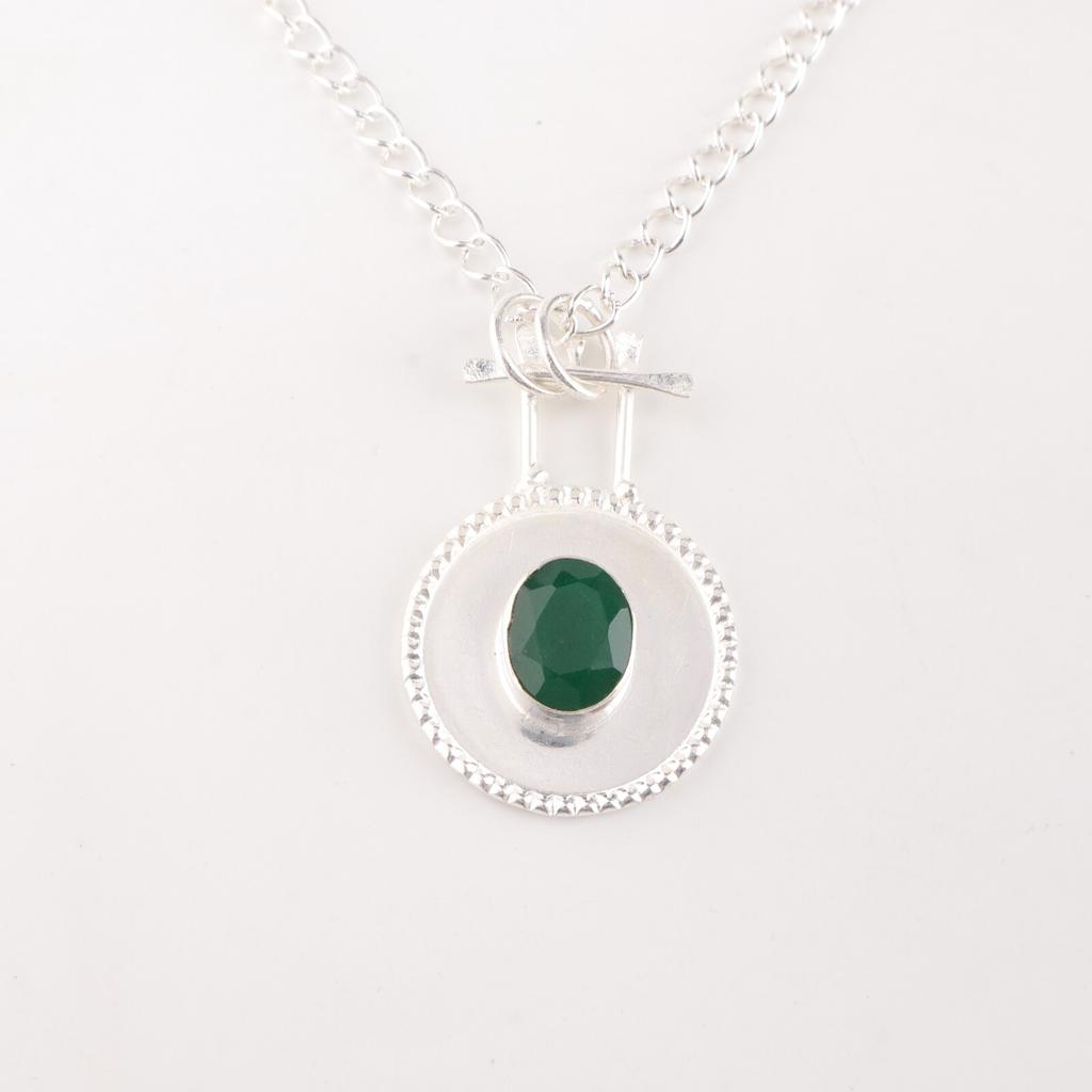 Green Onyx Gemstone 925 Stamped Silver Jewelry Pendant 1.4" For Anniversary Gift PP-57-17