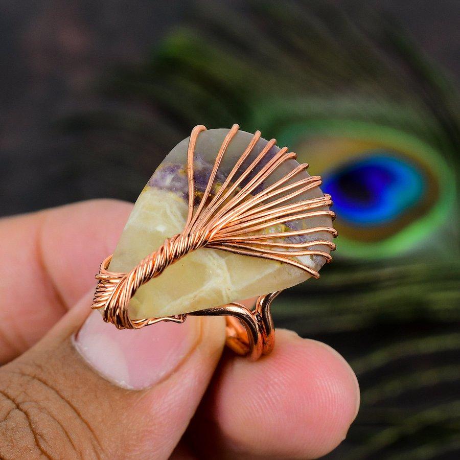 Natural Russian Charoite Gemstone Handmade Copper Wire Wrap Ring Size 7 S2q38