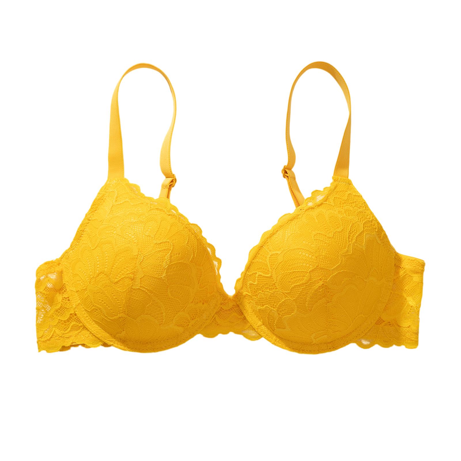 

Zeriluna Lace push-up bra Breathable lace material is skin-friendly, soft, and comfortable, available in multiple colors Yellow，90C