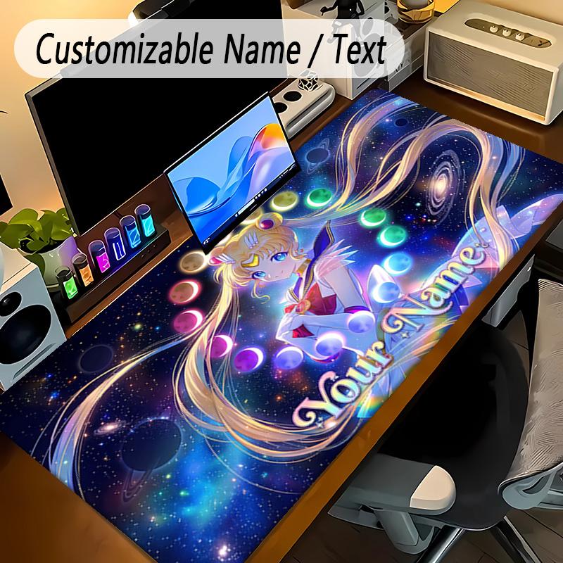 Large Mouse PadSailor Moon Custom Name Text Personalized Desk Mat Non Slip Gaming Pad