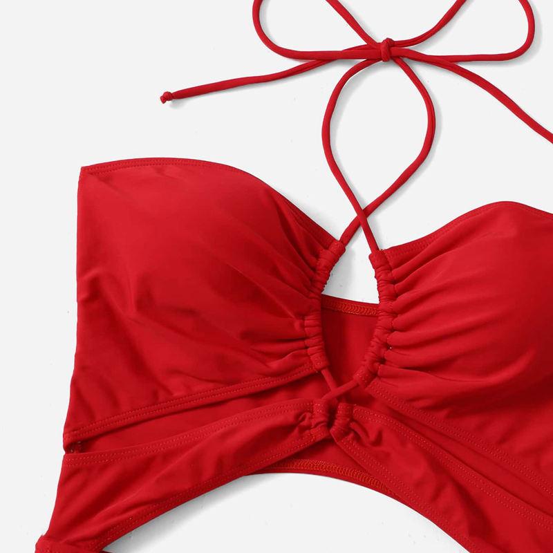 Swimsuit Women's One Piece Triangle Solid Color Multicolor Lace Up Drawstring Bikini Suits