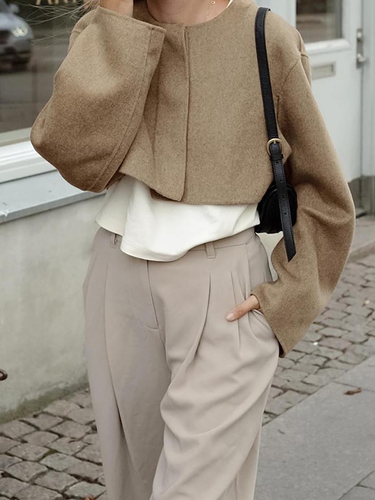 2023 Merlad Style Brown Woolen Coat: European & American Autumn/Winter Short Women's Top