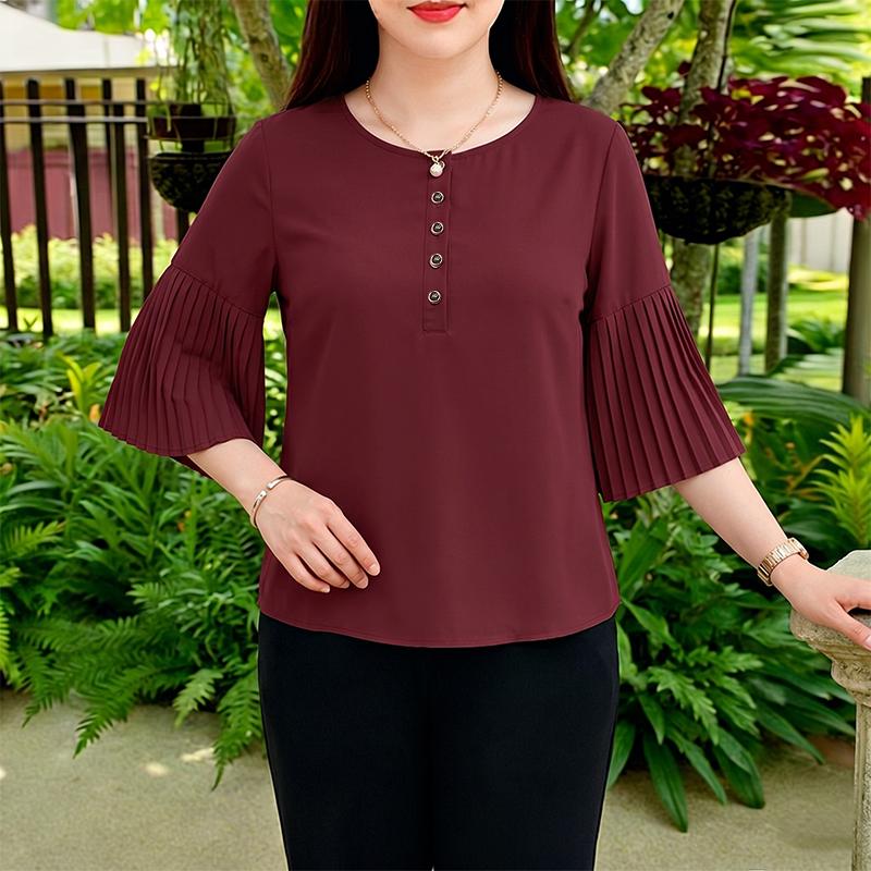 ZANZEA Women Casual Round Neck Solid Color 3/4 Sleeve Loose Blouse