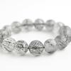 Black Rutilated Quartz Bracelet Tourmaline in 14mm 17cm Wrist Limited Natural Power Prayer Good Luck Feng Shui [Eigado] (Black Quartz) Stone, Size,