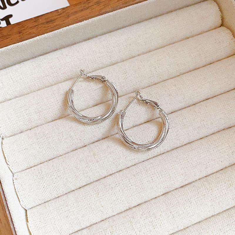 Vintage Silver Needle C-Shaped Diamond Pearl Stud Earrings - Elegant and Versatile Niche High-End Jewelry