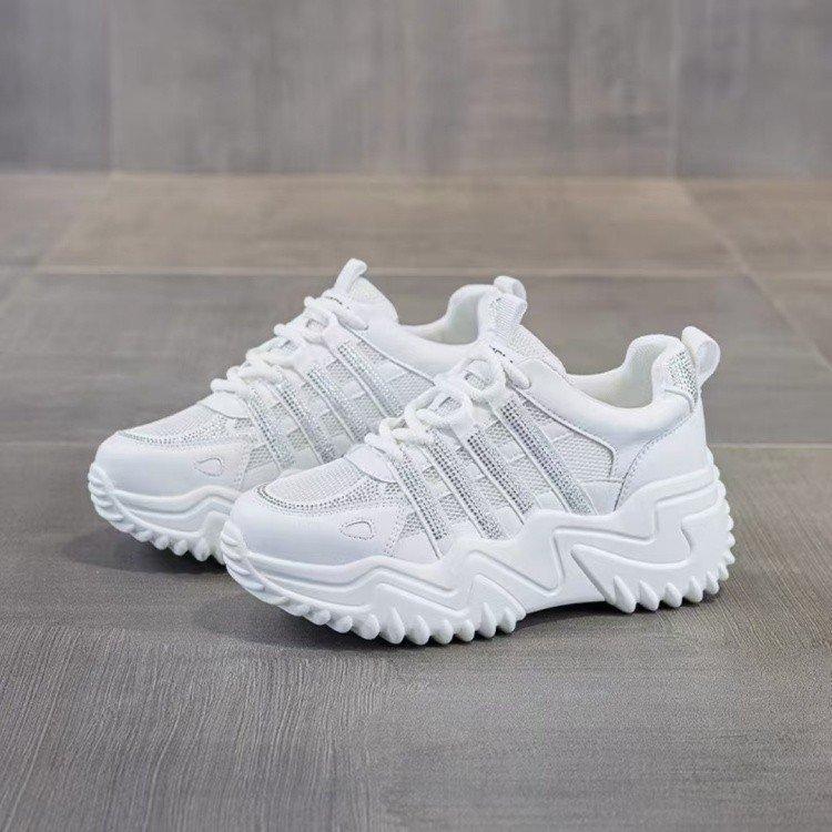 Summer Single Net Dad Shoes Women's Rhinestone Thick Sole Heightening Lightweight Soft Sole Breathable 2025 New Casual Sports Women's Shoes