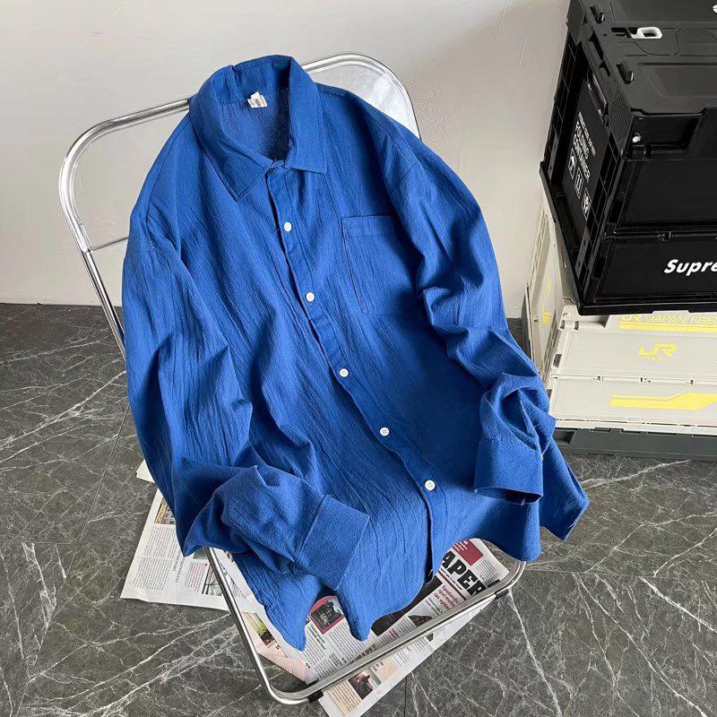 2023 Men's Hong Kong-Style Loose-Fit Splicing Long-Sleeved Shirt - New Spring Design