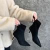 Shaved single boots pointed toe stiletto Martin boots sexy versatile stable rear zipper thin boots temperament commute