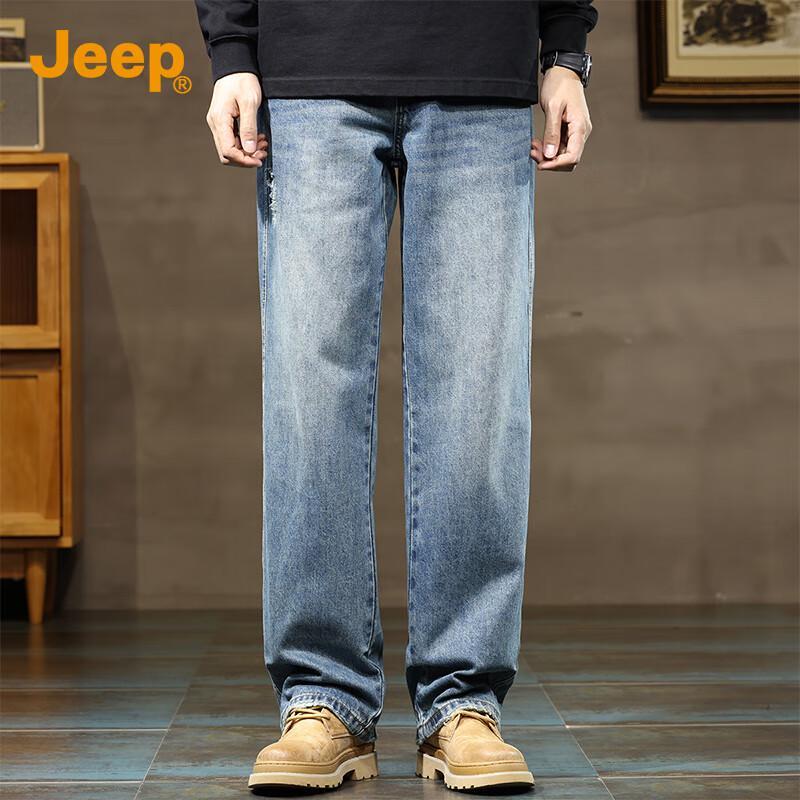 Jeep Men's American High Street Loose Fit Washed Straight Leg Jeans