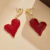 French Vintage Exaggerated Red Love Pendant Earrings Women's Fashion Exquisite Party Accessories Zircon Aesthetic Gift