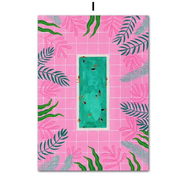 Tropical Morocco Beach Swim Pool Santorini Abstract Art Canvas Painting Posters and Prints Wall Pictures for Living Room Decor No Frame