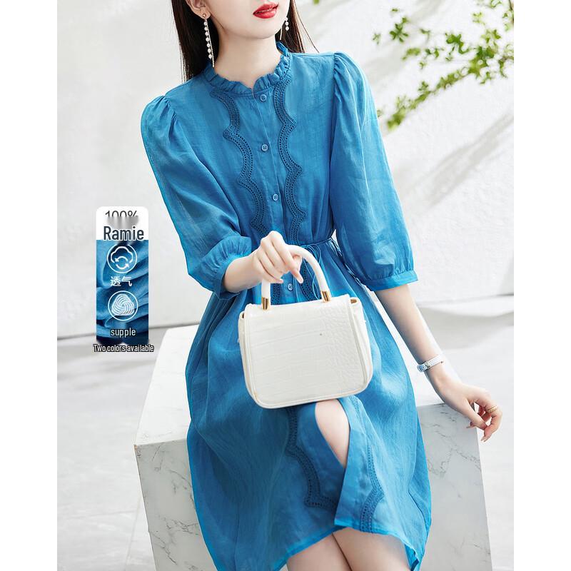 

Demana Ramie Embroidered 3/4 Sleeve Dress L