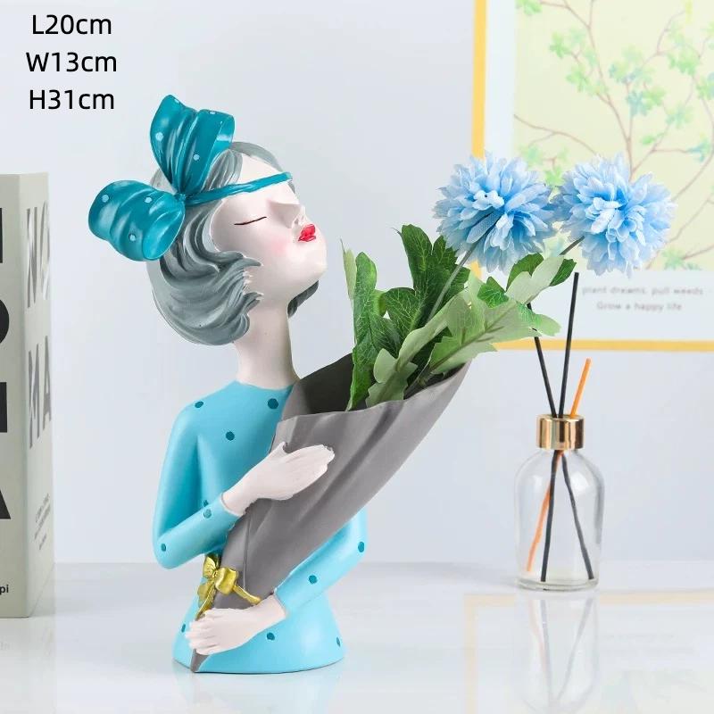 INS Style Resin Girl Tray Figurine – Modern Desktop Home Decorative Ornament