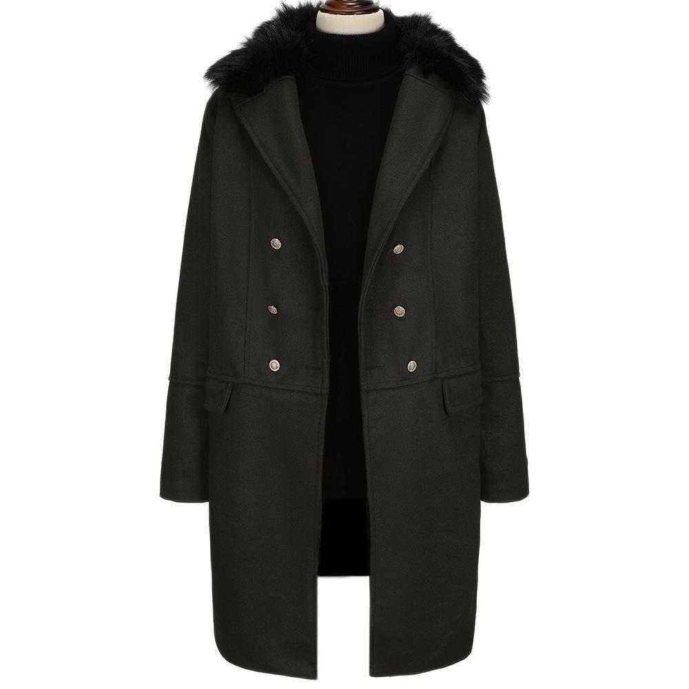 Men's Plus Size Double-Breasted Fur Collar Wool Coat