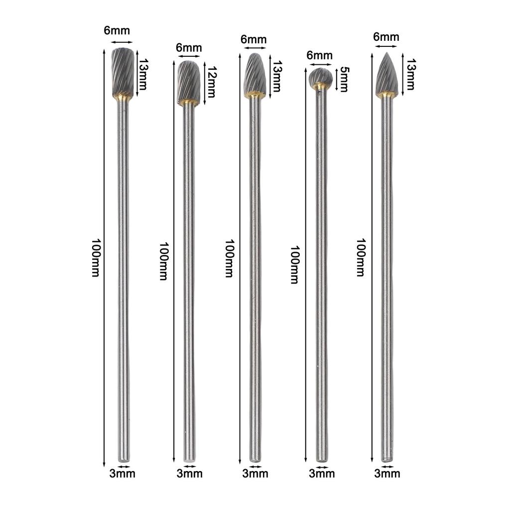 5pcs Rotary Rasp File Carving Grinder Abrasive Tools 3x6x100mm Long Single Cut For Solid Carbide Rotary Burrs Set Rotary Tools