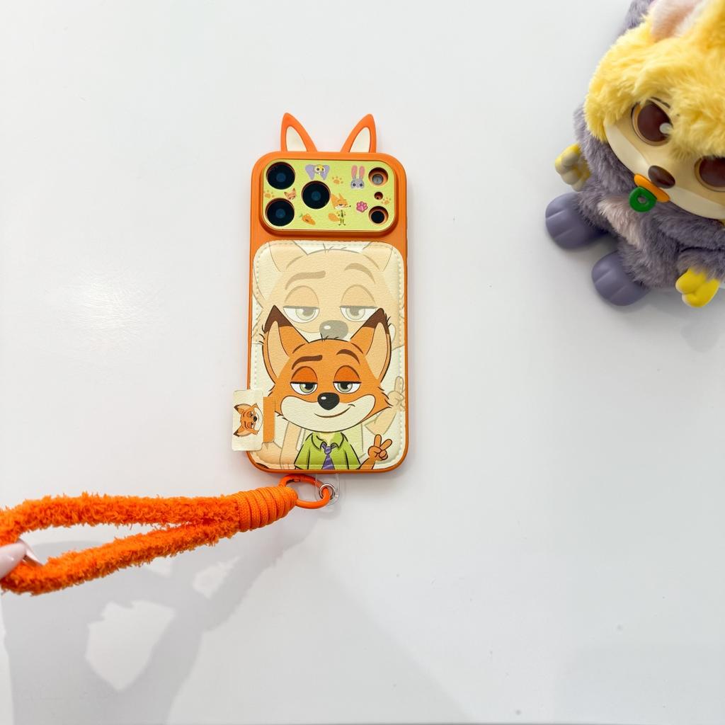Cute Cartoon 3D Ears Nick & Judy Phone Case For 17 17Pro 17 ProMax 16 15 14 Pro Max 14 15 16 Plus Phone Cover