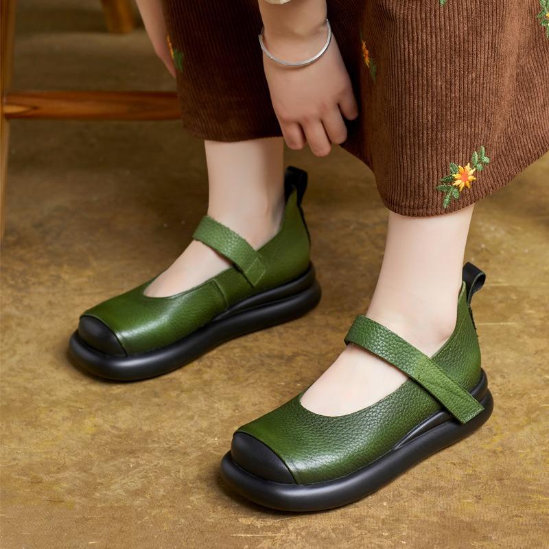 Rindleder Slipper Damen Luxus Mary Janes Damen Flats Lässig Freizeit Täglich Oxford Schuhe Mutter's Eckige Zehenpartie Schuhwerk