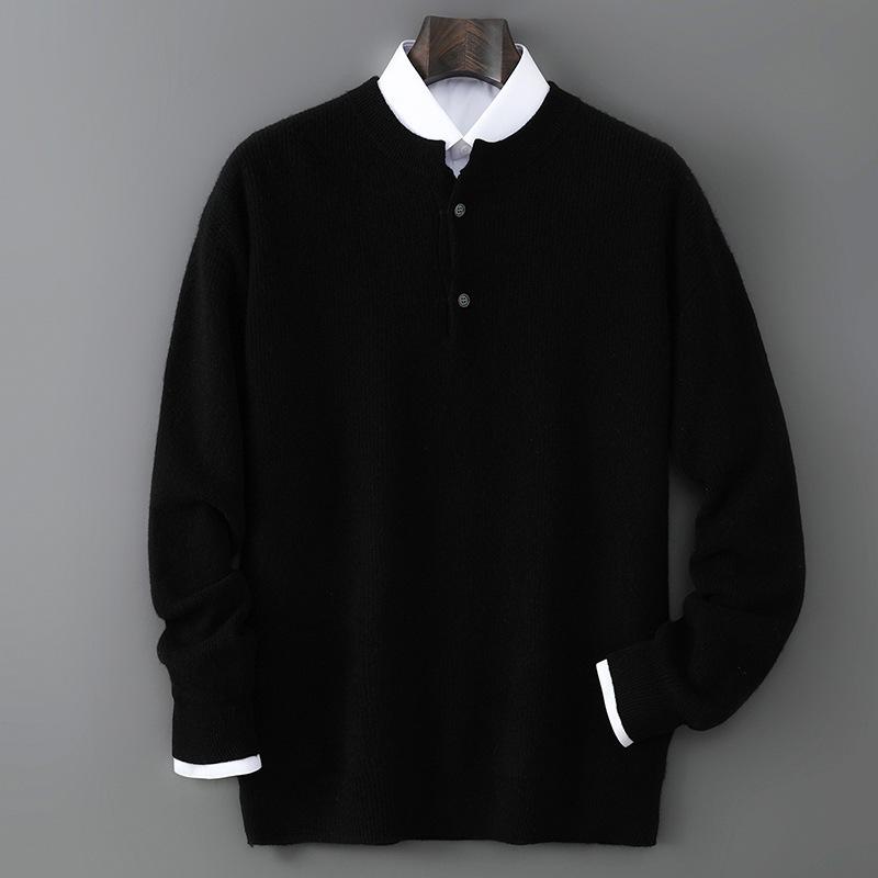 

Men s 100% Pure Wool Round Neck Sweater - Thick, Business Casual Pullover for Autumn and Winter 2XL