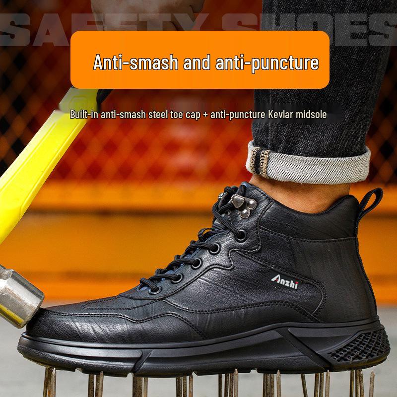 Pánská lehká bezpečnostní obuv s ocelovou špičkou - Odolná proti nárazu, odolná proti propíchnutí, odolná proti opotřebení, černá.