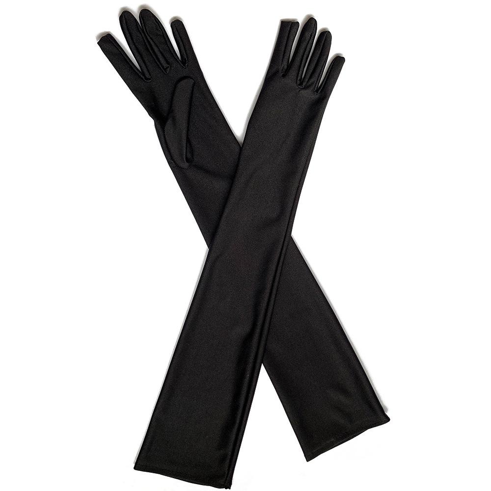 Women Flapper Gloves Matching Costume Classic Adult Black Opera Elbow Wrist Stretch Satin Finger Long Gloves