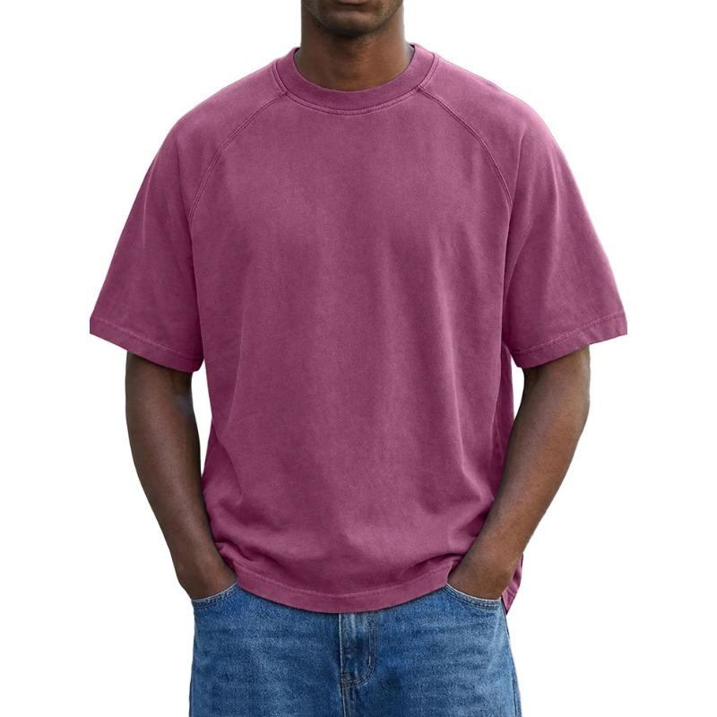 Herren Schwarzes gewaschenes Rundhals-T-Shirt Lockere Passform Kurzarm Lässiges einfarbiges Oberteil