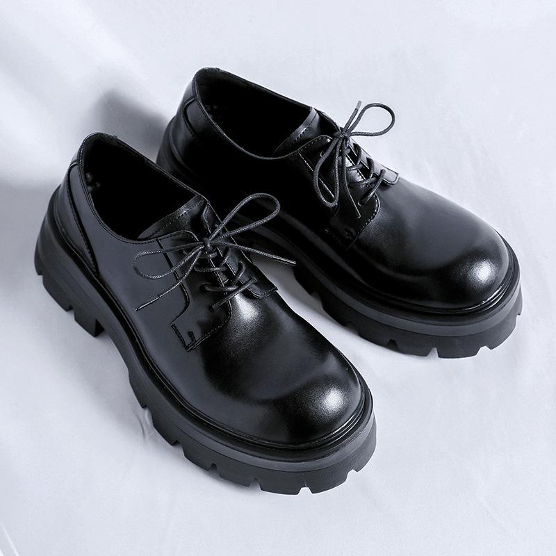 

Модная мужская повседневная кожаная обувь дерби, мужская трендовая обувь на шнуровке с широким носком, на толстой подошве, увеличивающая рост #8234 38