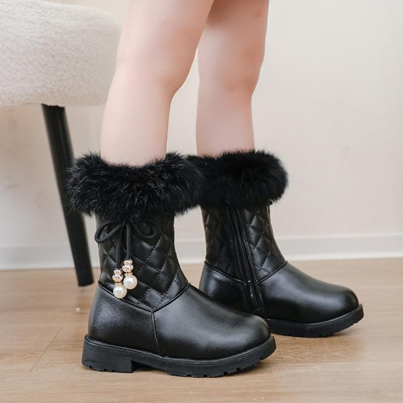 Children's boots, autumn and winter rabbit fur, girls' snow boots, middle-aged children's warm princess boots, midsole boots