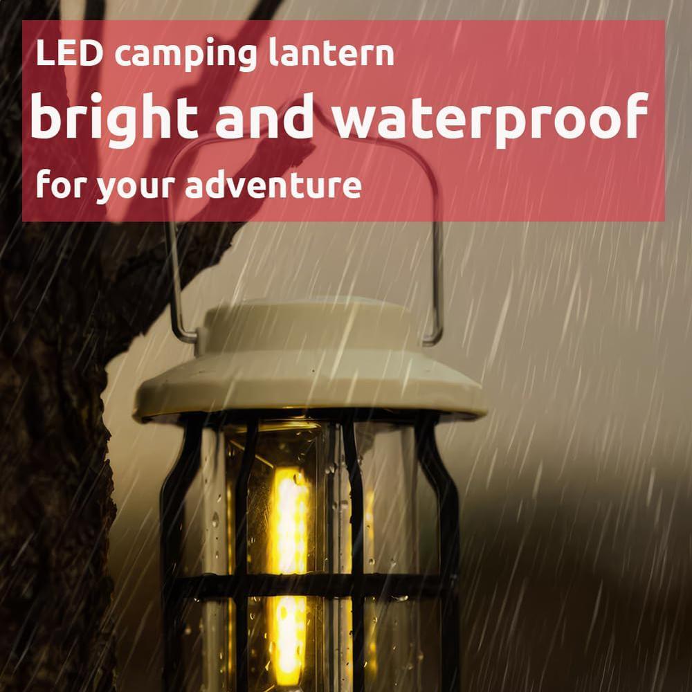 LED Camping Lantern, Vintage Metal Camp Light, Camping Lights, Portable, Outdoor Tent Bulb, Outages