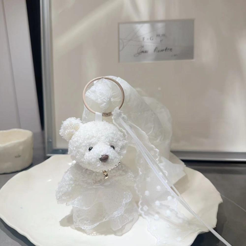 PP Cotton Plush Rabbit Pendant Pearl Y2K Doll Bag Charm Stripe Lace Skirt Bear Keychain  Couple