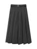 Women's Plus Size Gray Wool Blend High-Waisted Pleated Midi Skirt - Slimming Flowy Autumn Style