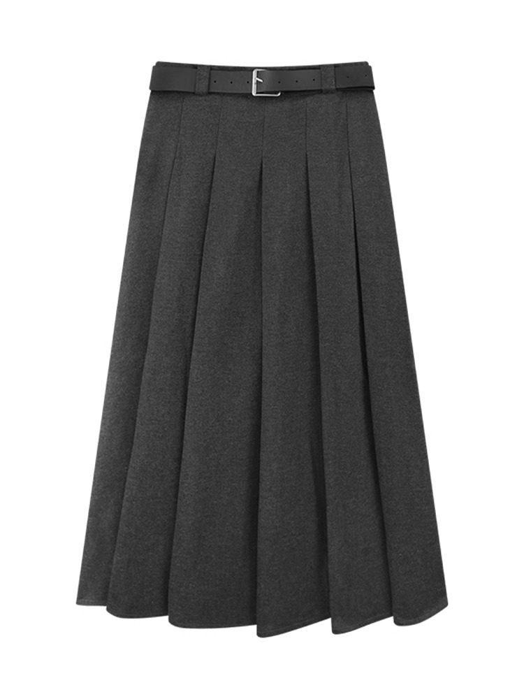 Women s Plus Size Gray Wool Blend High-Waisted Pleated Midi Skirt - Slimming Flowy Autumn Style S