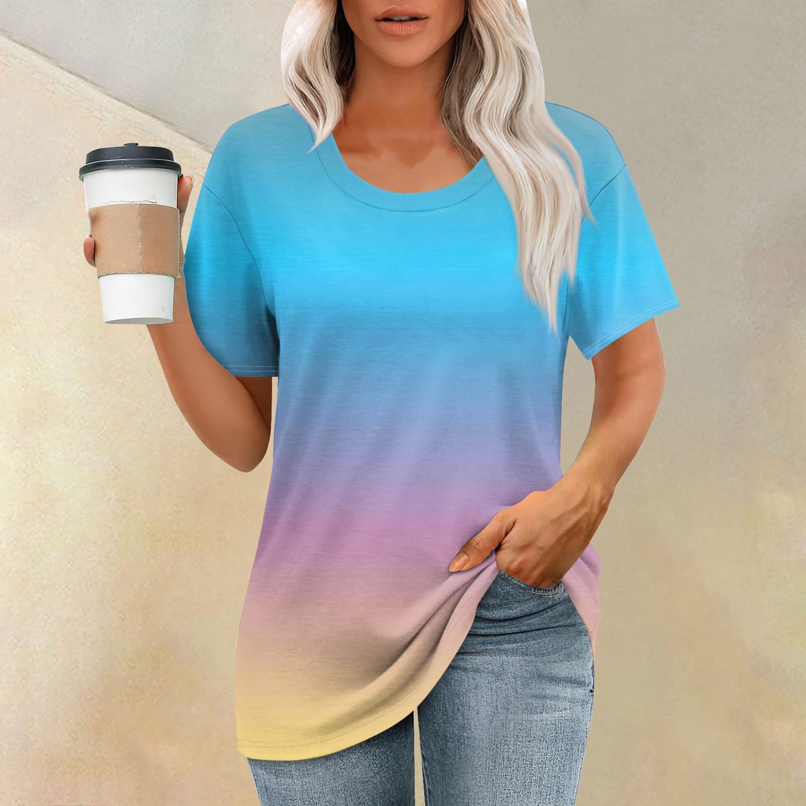 

Женская футболка с принтом, короткий рукав, повседневная, выходного дня, модная, базовая, с круглым вырезом, обычная, летняя XL небесно-голубой