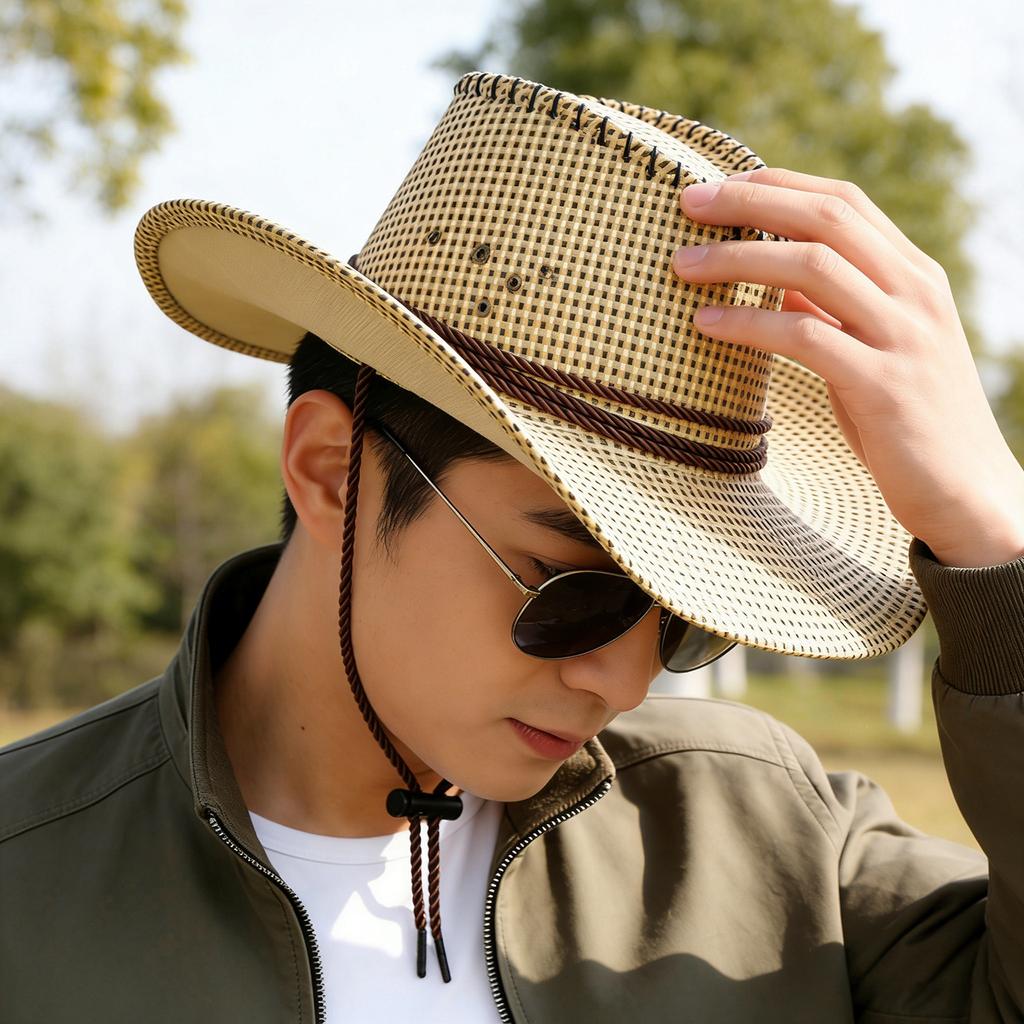 Summer Western Cowboy Straw Hat for Men Women Solid Color Wide Brim Sunshade Hats British Mountaineering Hiking Panama Caps