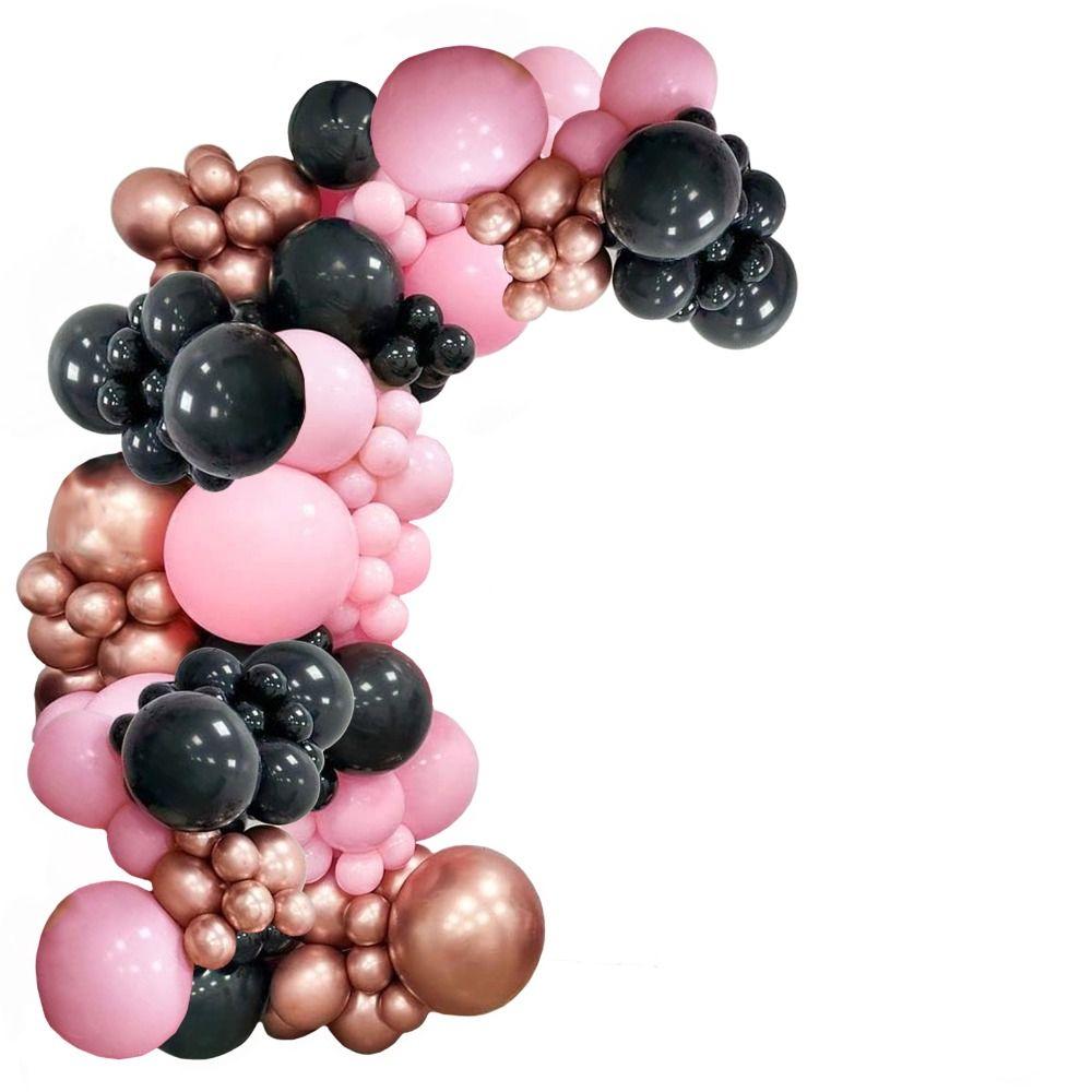 

Розовый воздушный шар, гирлянда, черный свадебный вечер, выпускной, металлик, розовое золото, девушка