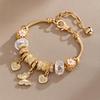 Sweet Pink Rhinestone Beaded Bracelet Heart Flower Bow Charm Jewelry For Teen Girls Daily Matching