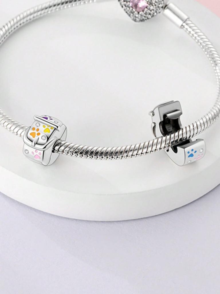 Charms Plata Copper Colors Cute Cat Paw Pet Beads Charm Pendant For Original Bracelet For Women Diy Jewelry Love Gift