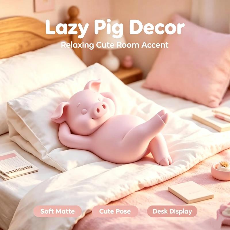 Pink Mini Pig Decorative Statue Cute Cuddly Desktop Ornament Small Animal Figurine for Living Room Home Decor