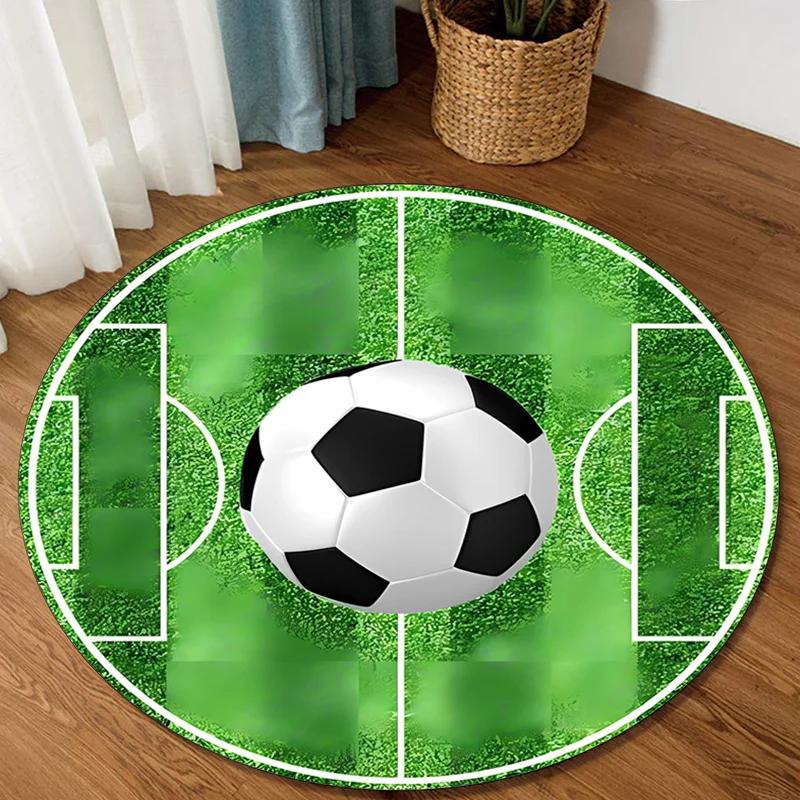 Football-Themed Round Rug Machine Washable Indoor Outdoor Mat Use Perfect for Office Bedroom Laundry Room Stain Resistant Rugs