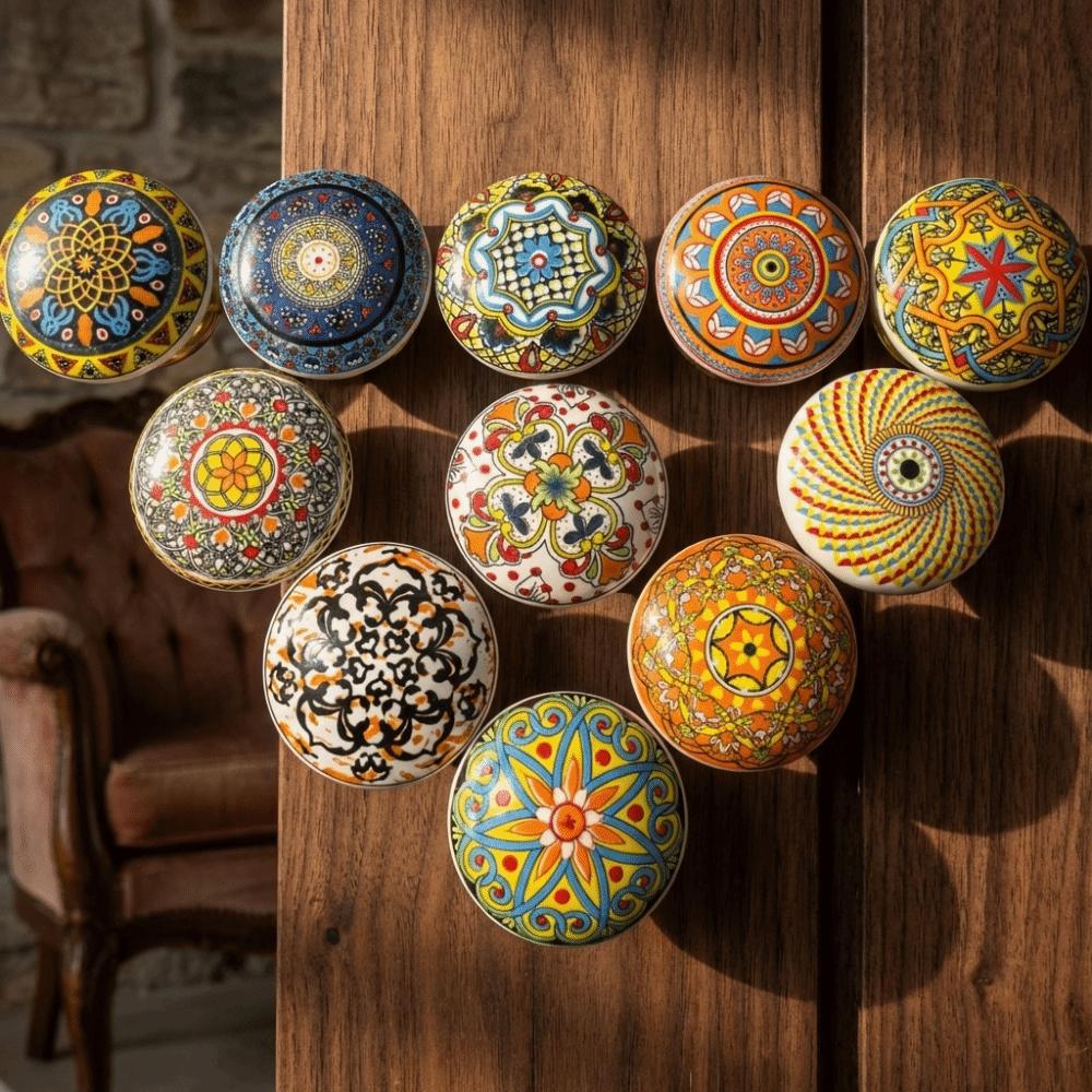 Ceramic Material Ceramic Pull Handle Circular Shape Bohemian Furniture Handle Cabinets