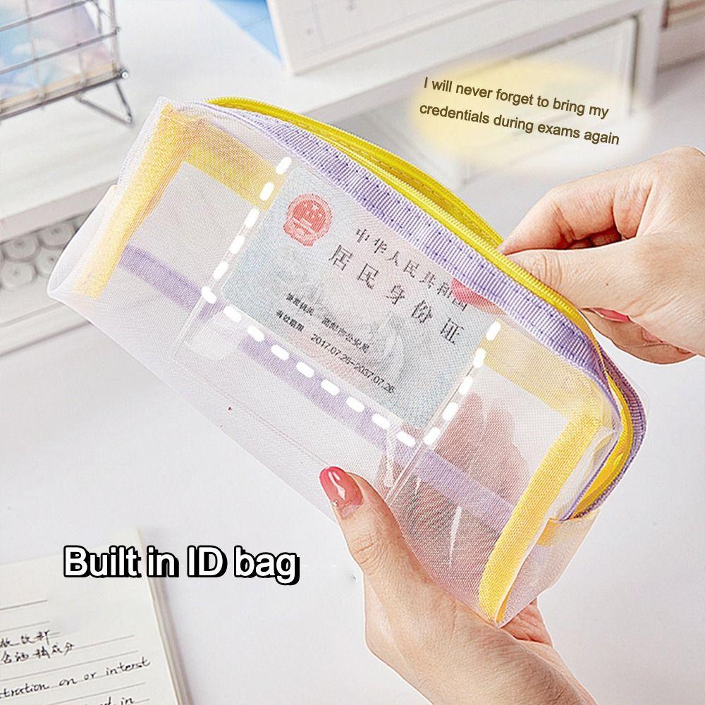 Mesh Pencil Case Multilayer Pen Box Simple Stationery Storage Bags  Student